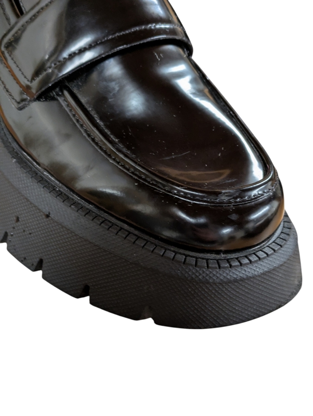 Zara Lug Sole Platform Loafer Glossy Black Size 40 - Picture 5 of 9